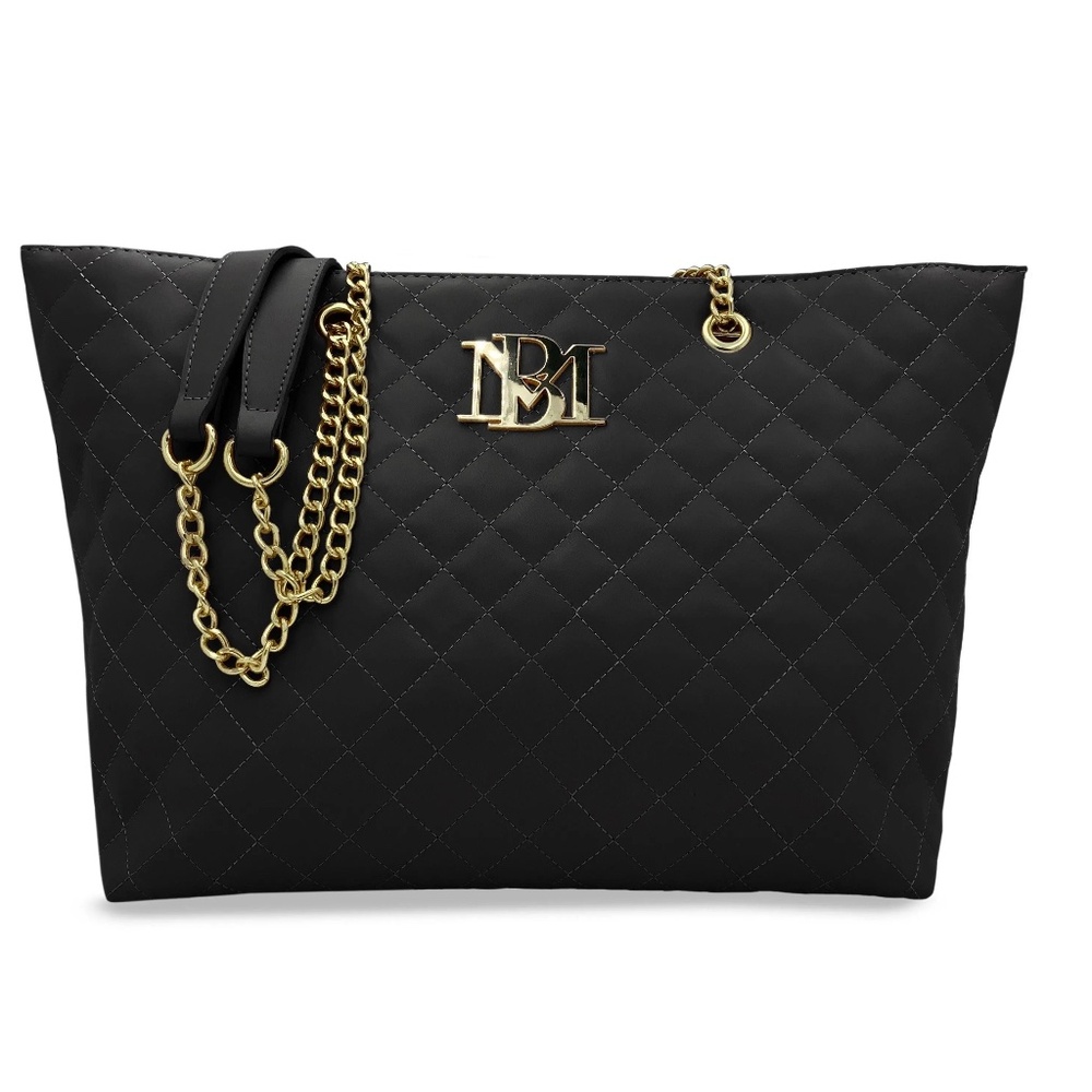 Flash Sale - Badgley Mischka Elegant Black Quilted Chain Strap Large Tote Bag